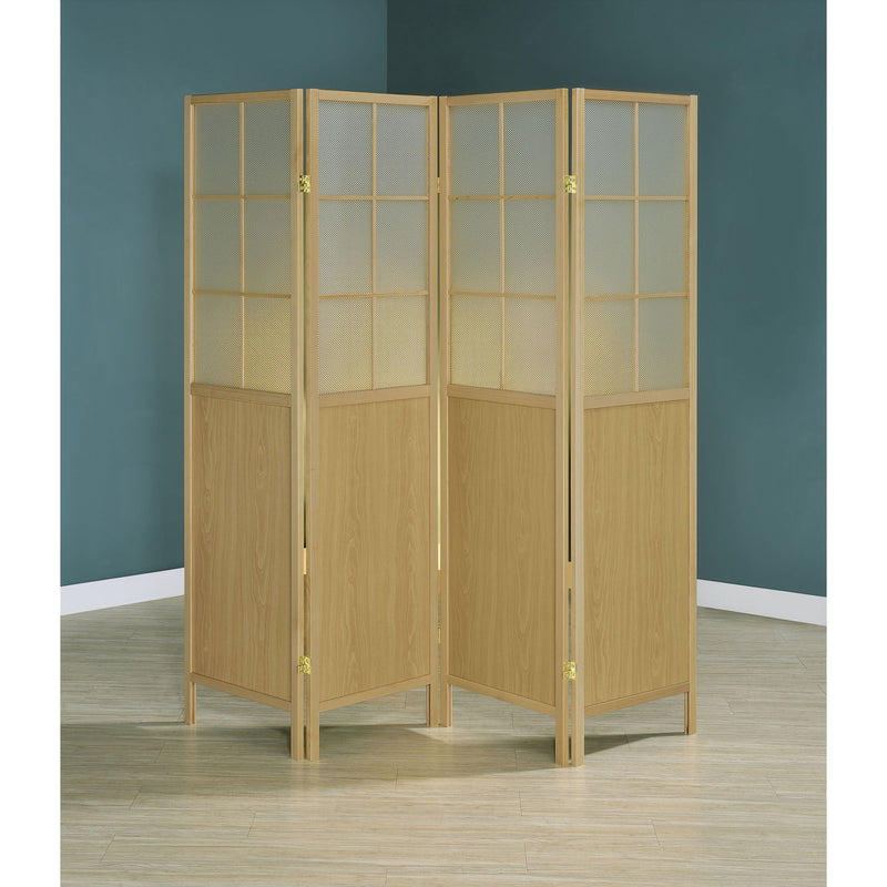 Gabby - 4 Panel Divider Folding Shoji Screen With Windowpane Details - Natural by HouseOfZazla