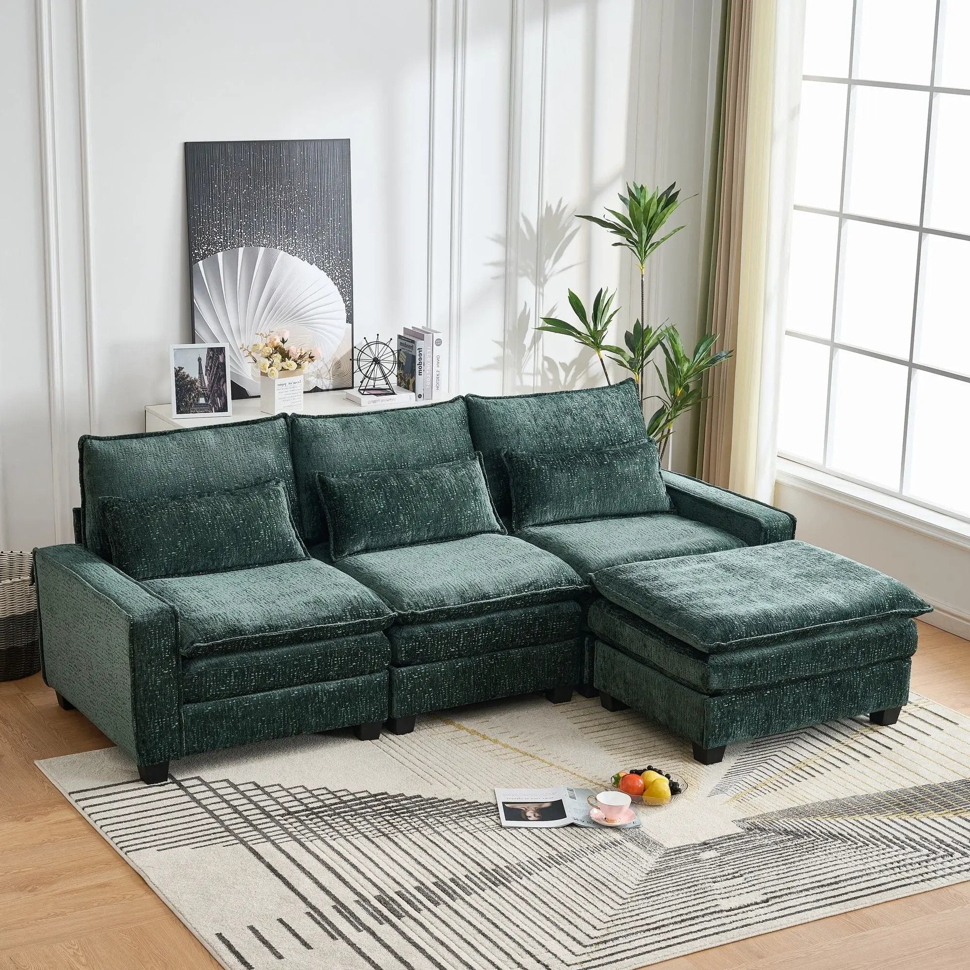 Modern Comfy L Shaped Sectional Sofa With Movable Ottoman by Unique Piece Furniture