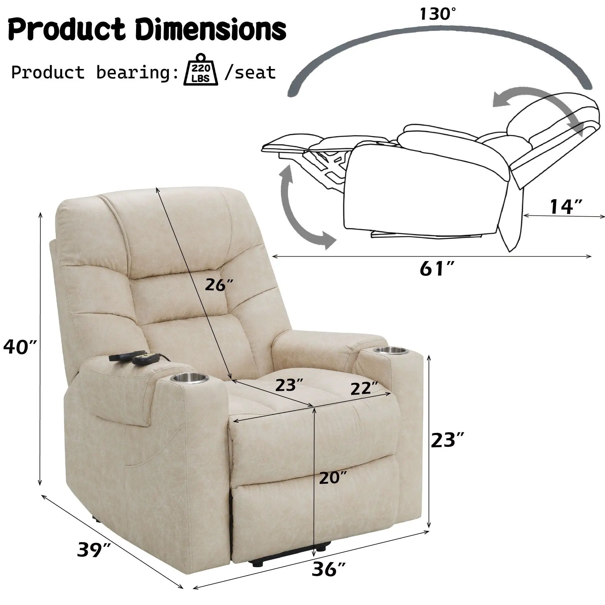 Nairi - Leather Aire Power Motion Recliner With Lift Heating Massage Function - Ivory by Unique Piece Furniture
