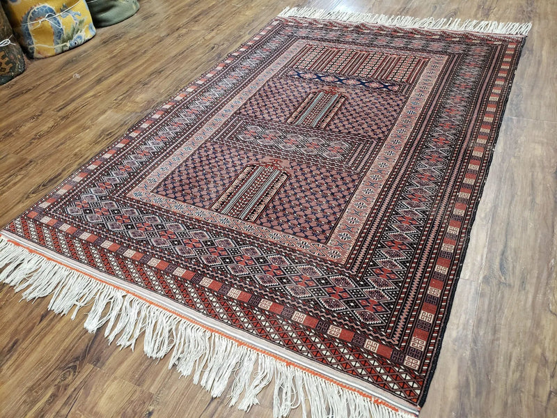 Vintage Turkoman Bokhara Rug 4x6, Four Seasons Pakistan Bukhara Turkmen Engsi Yamud Carpet, Fine Tribal Rug, Wool, Hand-Knotted, Brown, Nice by Jewel Rugs
