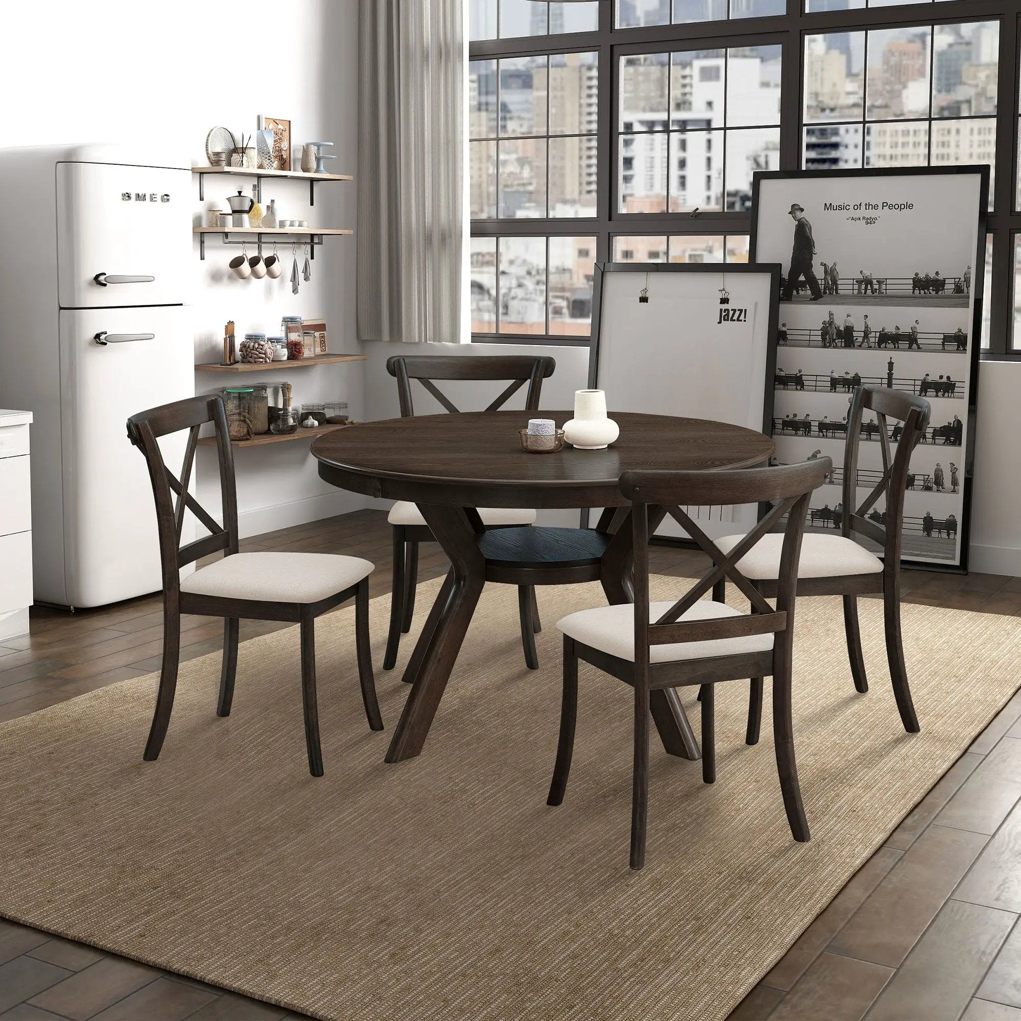 Modern Round Rubber Wood Dining Table for 4-6 by HouseOfZazla