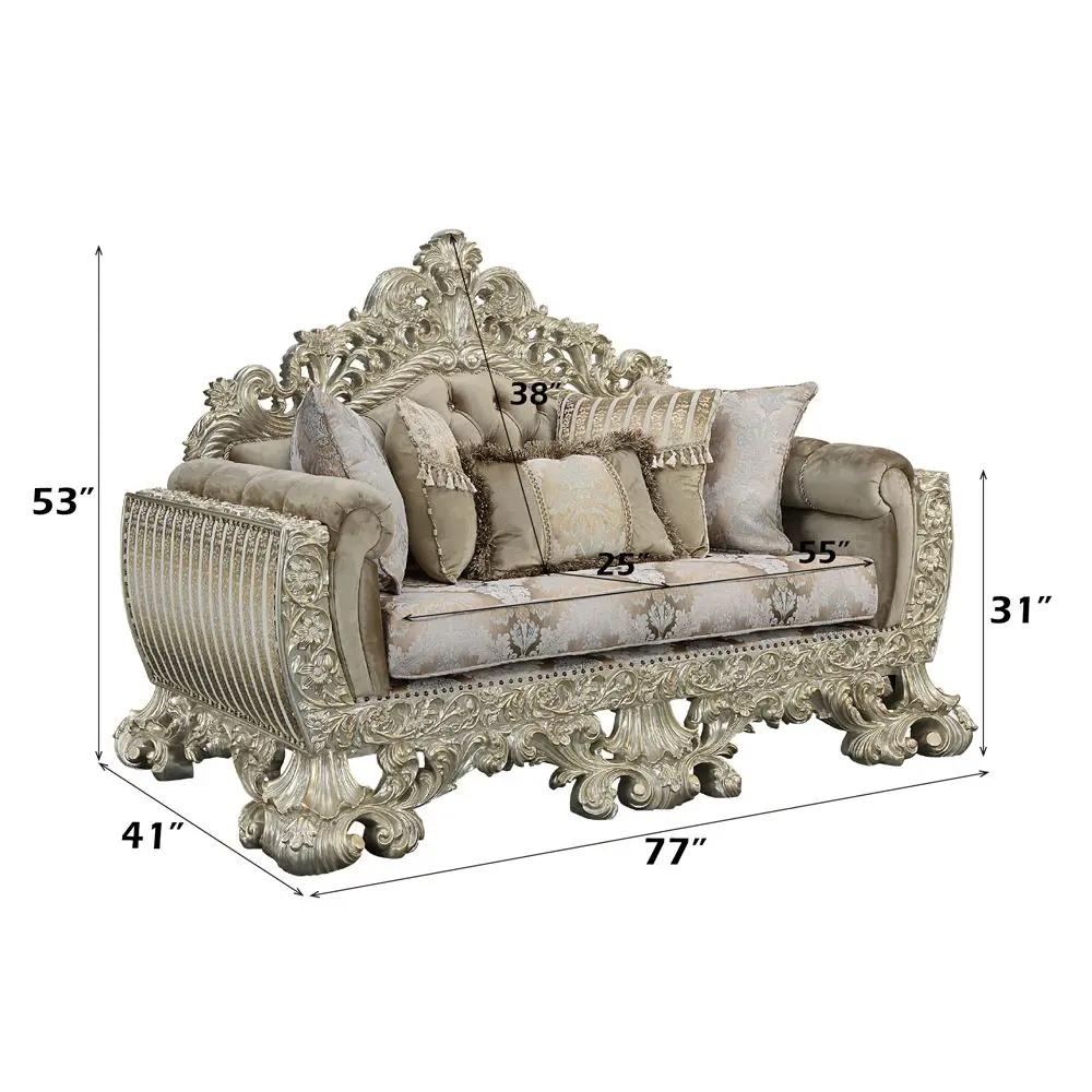 Sorina - Loveseat With 5 Pillows - Velvet, Fabric & Antique Gold by Unique Piece Furniture