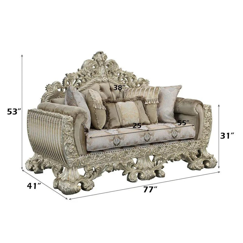 Sorina - Loveseat With 5 Pillows - Velvet, Fabric & Antique Gold by Unique Piece Furniture