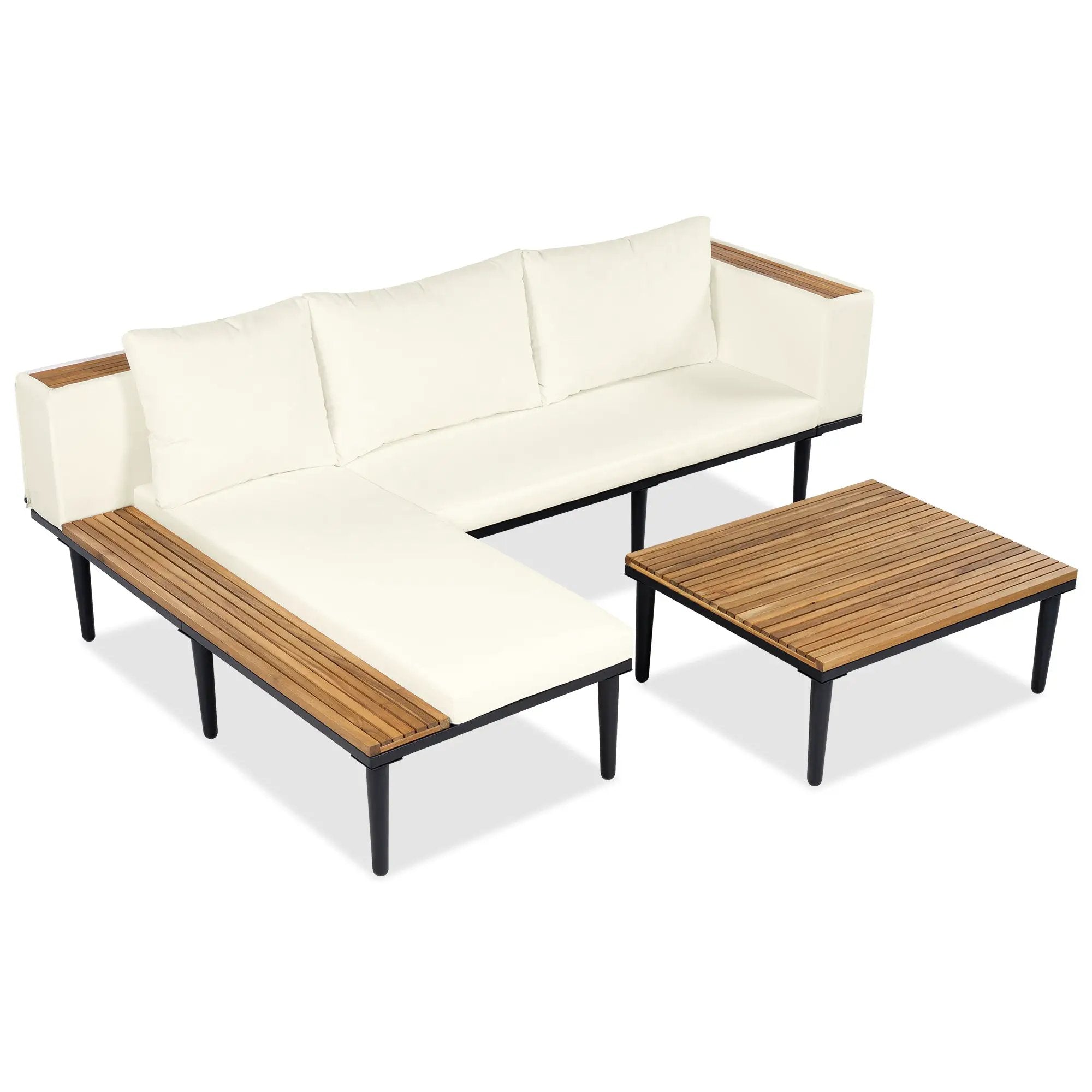 Luxury L-Shaped Acacia Wood Patio Furniture Set with Cushions by HouseOfZazla