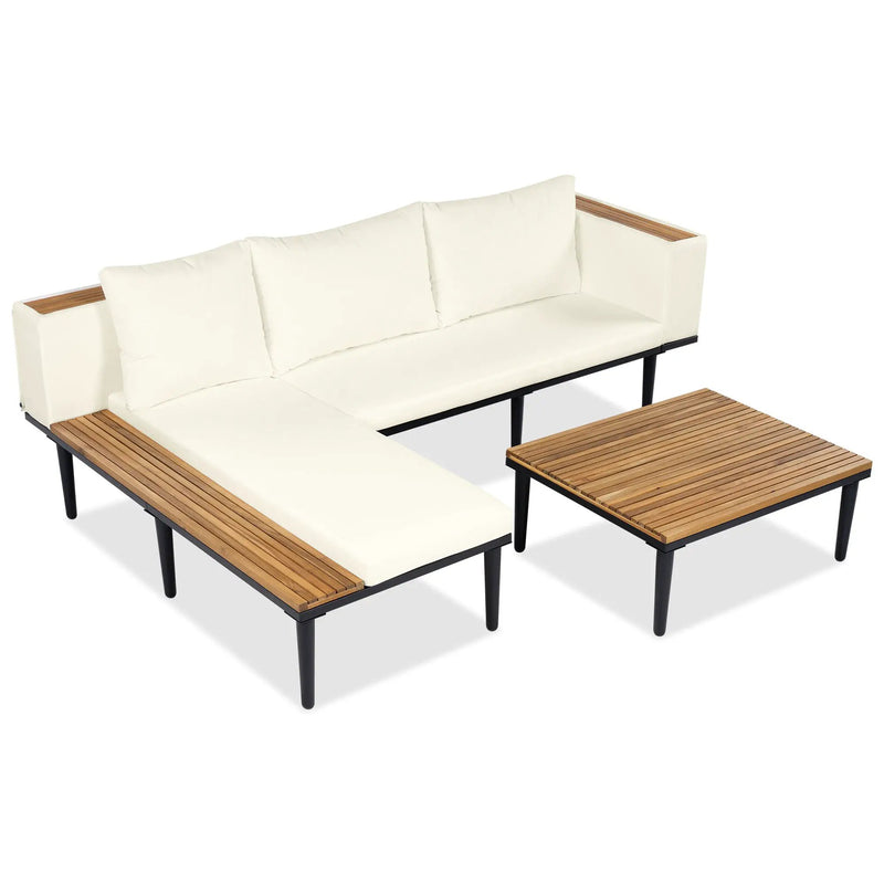 Luxury L-Shaped Acacia Wood Patio Furniture Set with Cushions by HouseOfZazla