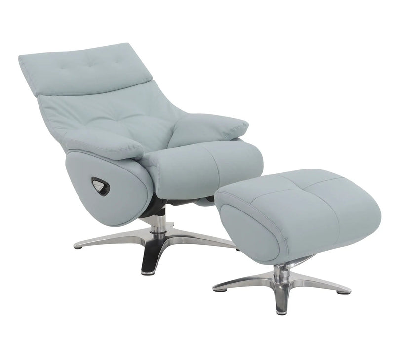 Janella - Top Grain Leather Accent Chair With Swivel & Ottoman - Baby Blue by Unique Piece Furniture