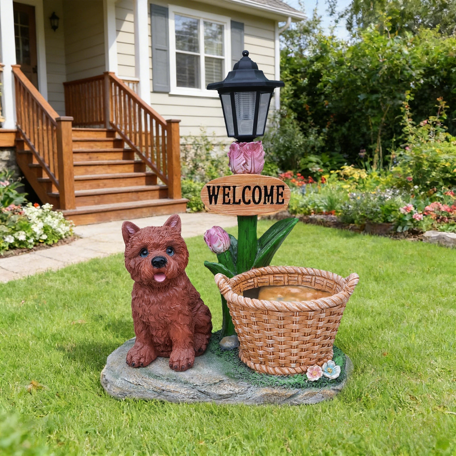 Sitting Puppy Solar Planter Outdoor Statue by HouseOfZazla