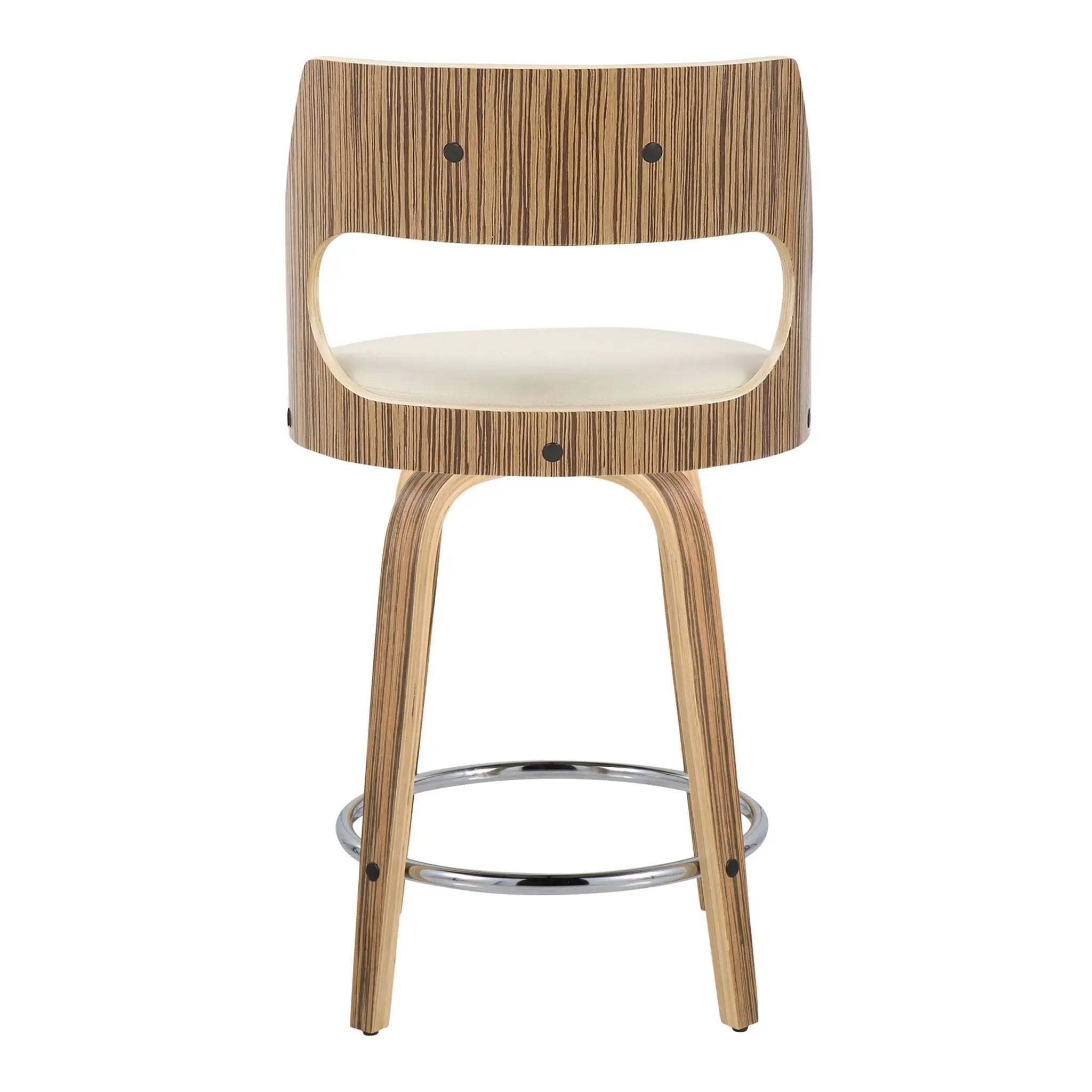 Cecina - Mid-Century Modern Fixed Height Counter Stool With Swivel With Round Footrest (Set of 2) - Zebra / Cream by HouseOfZazla