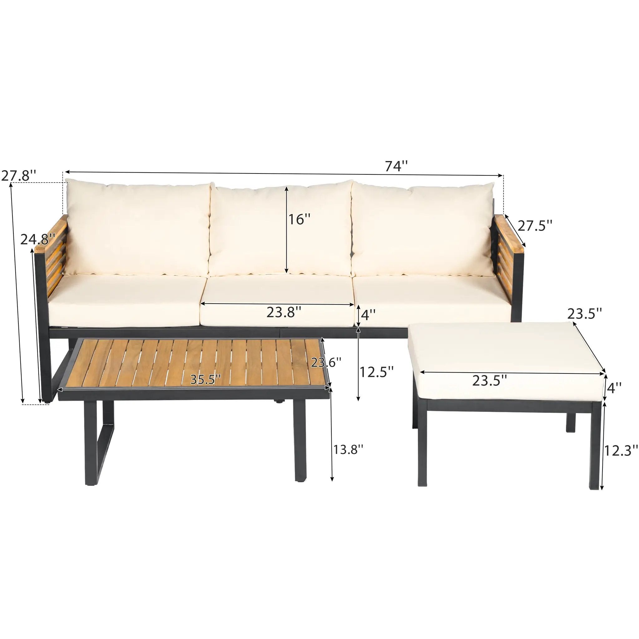 Outdoor 4-Piece Acacia Wood and Metal Patio Sofa Set by HouseOfZazla