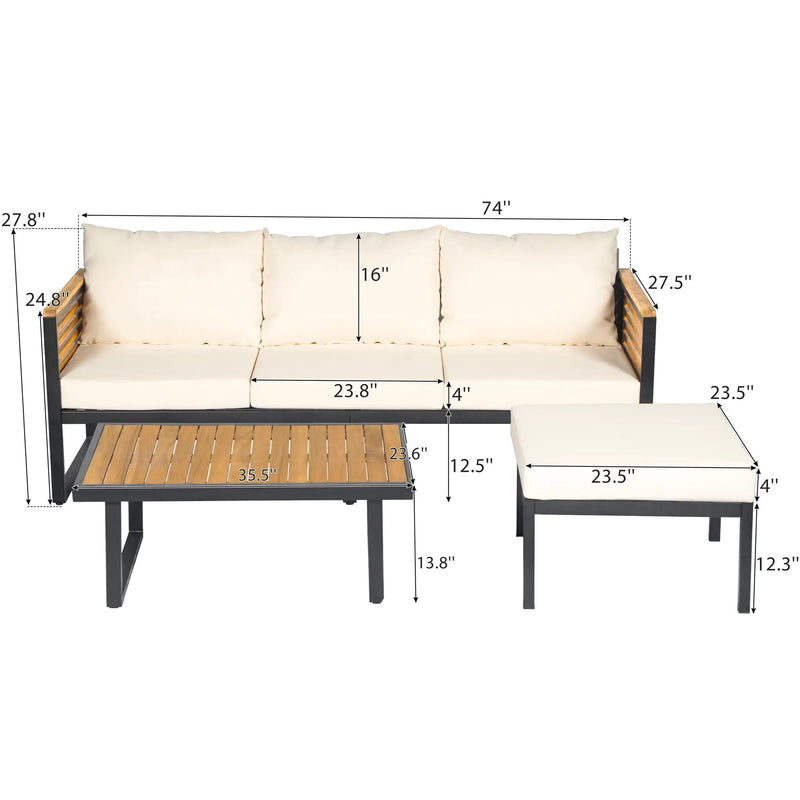 Outdoor 4-Piece Acacia Wood and Metal Patio Sofa Set by HouseOfZazla