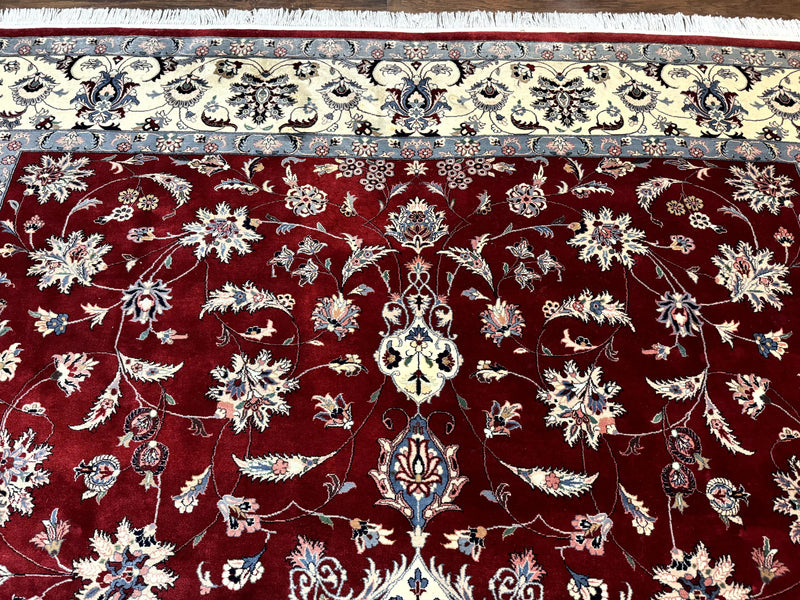 Pak Persian Rug 9x12, Maroon and Ivory, Wool Handmade Vintage by Jewel Rugs