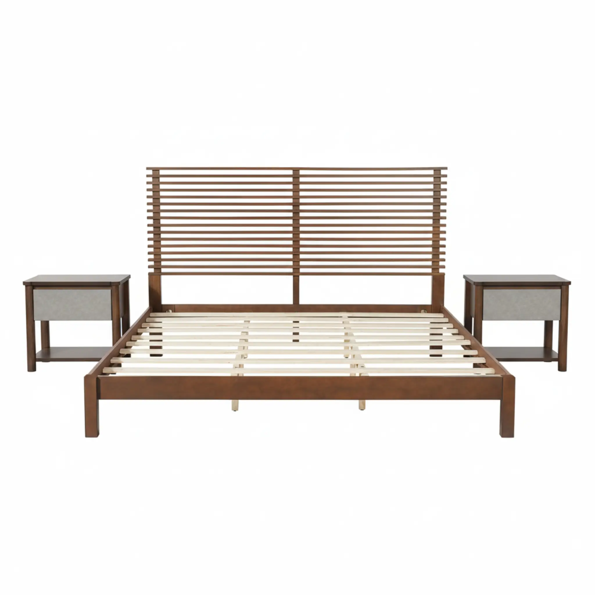 Premium Solid Wood King Size Bed Frame with Headboard - Walnut Color by HouseOfZazla
