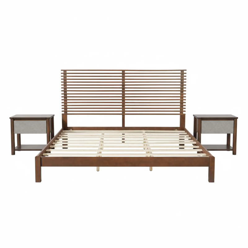 Premium Solid Wood King Size Bed Frame with Headboard - Walnut Color by HouseOfZazla