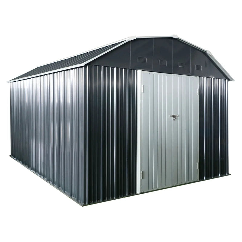 10 Ft X 12 Ft Outdoor Metal Storage Shed With Arch Roof With Lockable Doors For Backyard Garden Patio Lawn - Black by HouseOfZazla