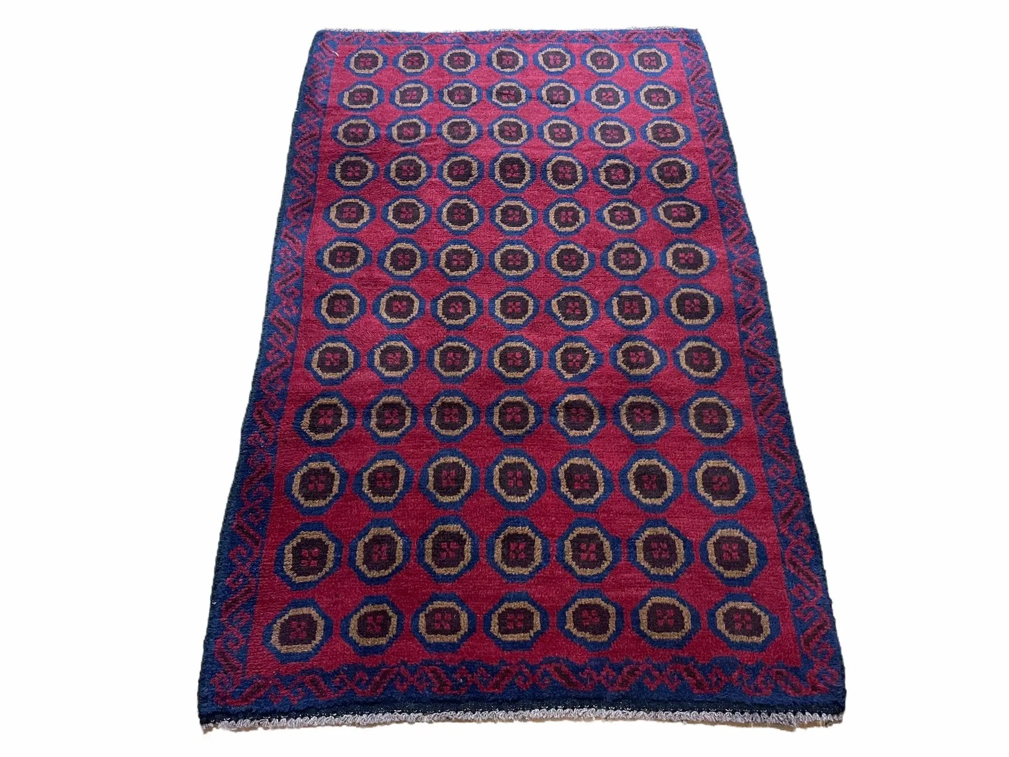3'X 4'8" Vintage Handmade Tribal Wool Rug Balouchi Rug Afghan Rug Red Beige Blue by Jewel Rugs