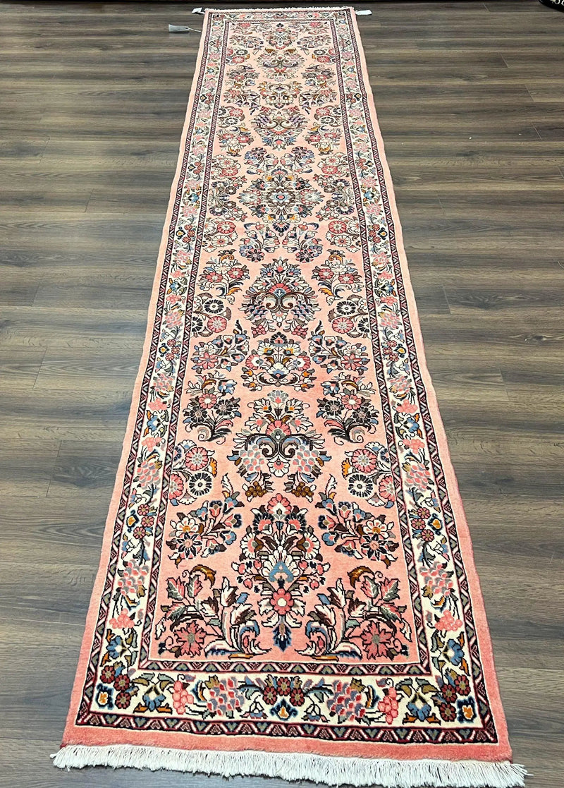 Persian Sarouk Runner Rug 2.9 x 13.6, Wool Floral Hand Knotted Runner by Jewel Rugs