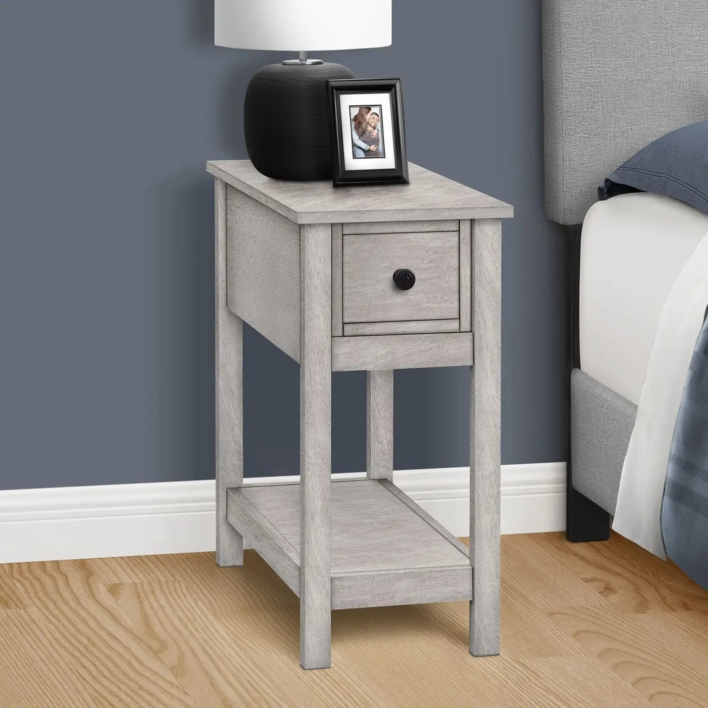 Accent End Table, 2 Tier, Narrow, Lamp, Storage Drawer, Charming Design by Unique Piece Furniture