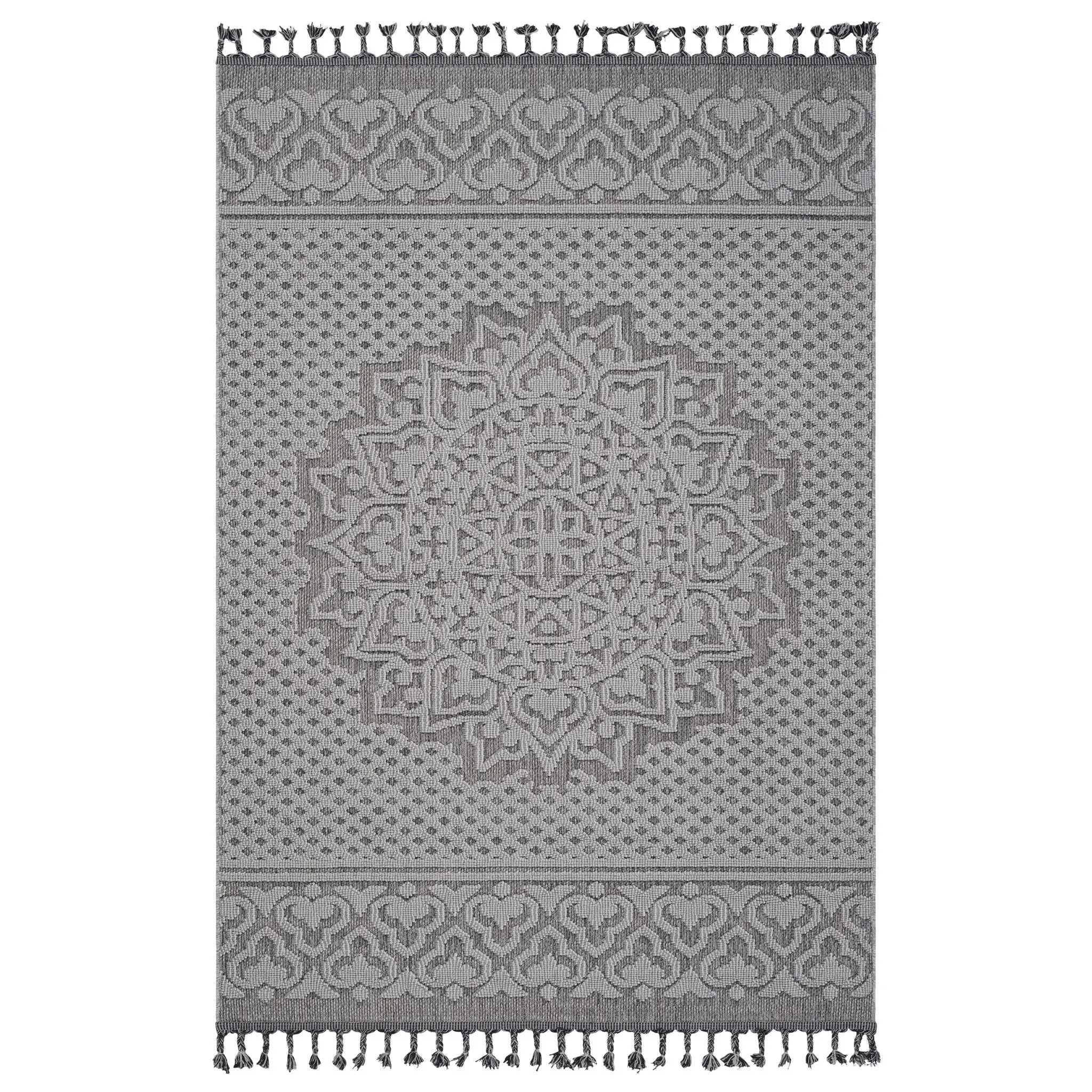 Guros - 6' X 9' Medallion Indoor / Outdoor Area Rug - Gray / White by Unique Piece Furniture