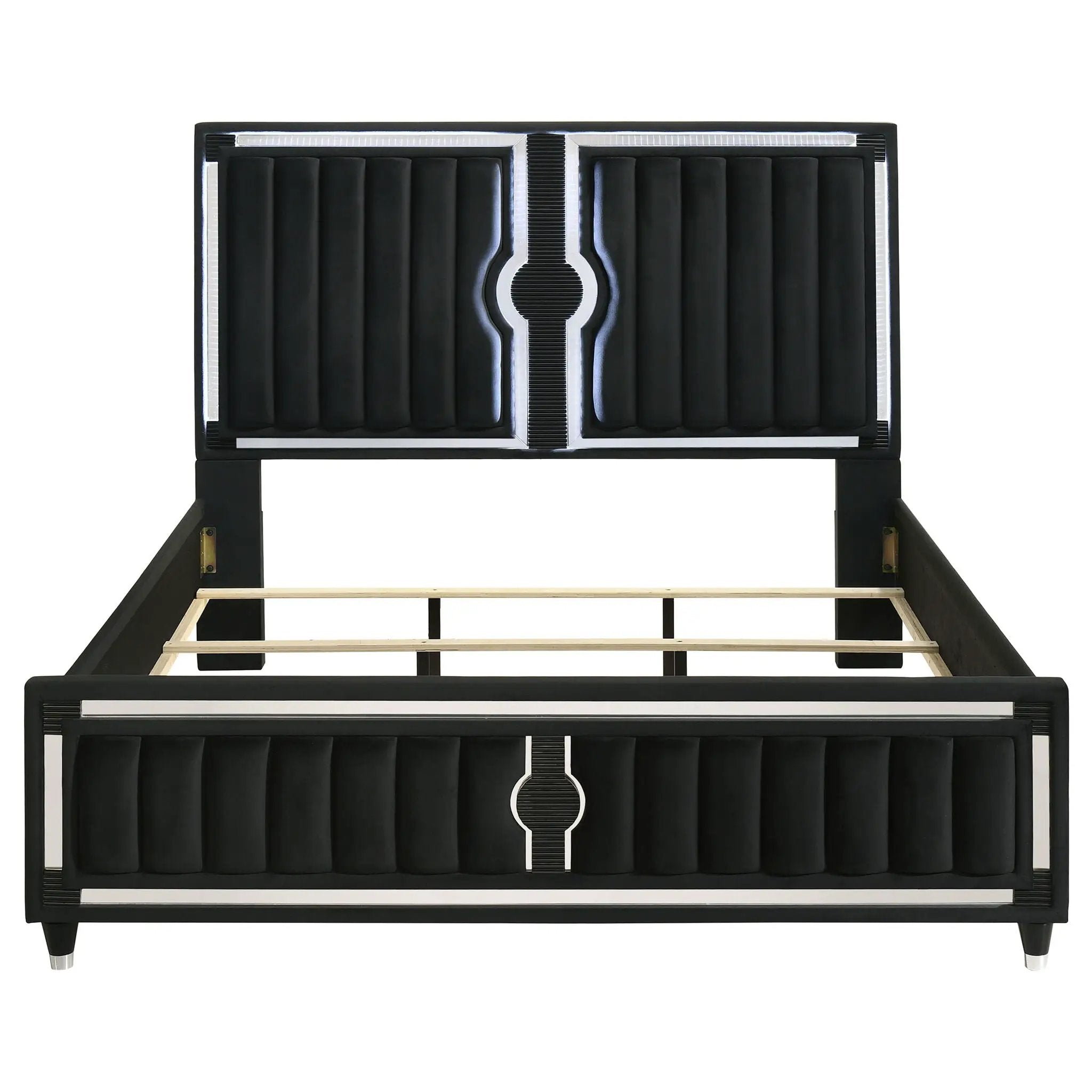 Ravenne Velvet Upholstered California King LED Panel Bed Black by Unique Piece Furniture