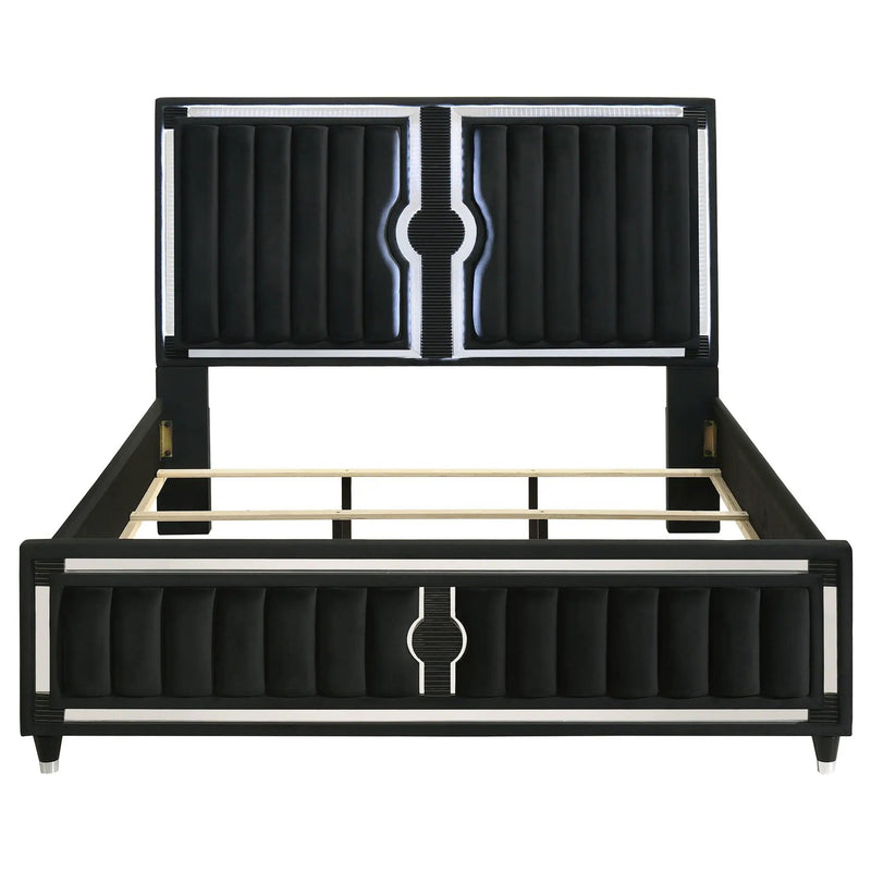 Ravenne Velvet Upholstered California King LED Panel Bed Black by Unique Piece Furniture