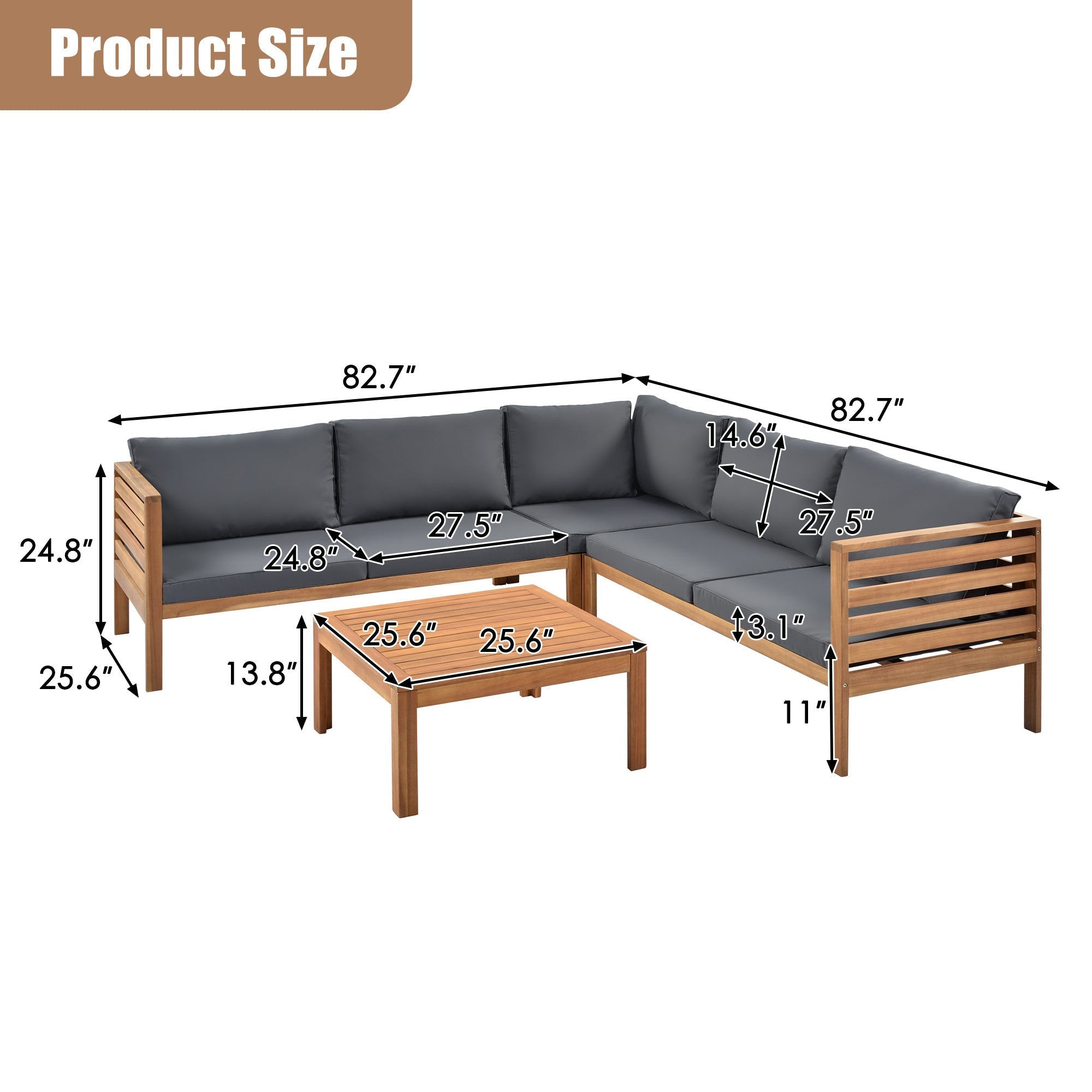 Wood Structure Outdoor Sofa Set with Gray Cushions by HouseOfZazla