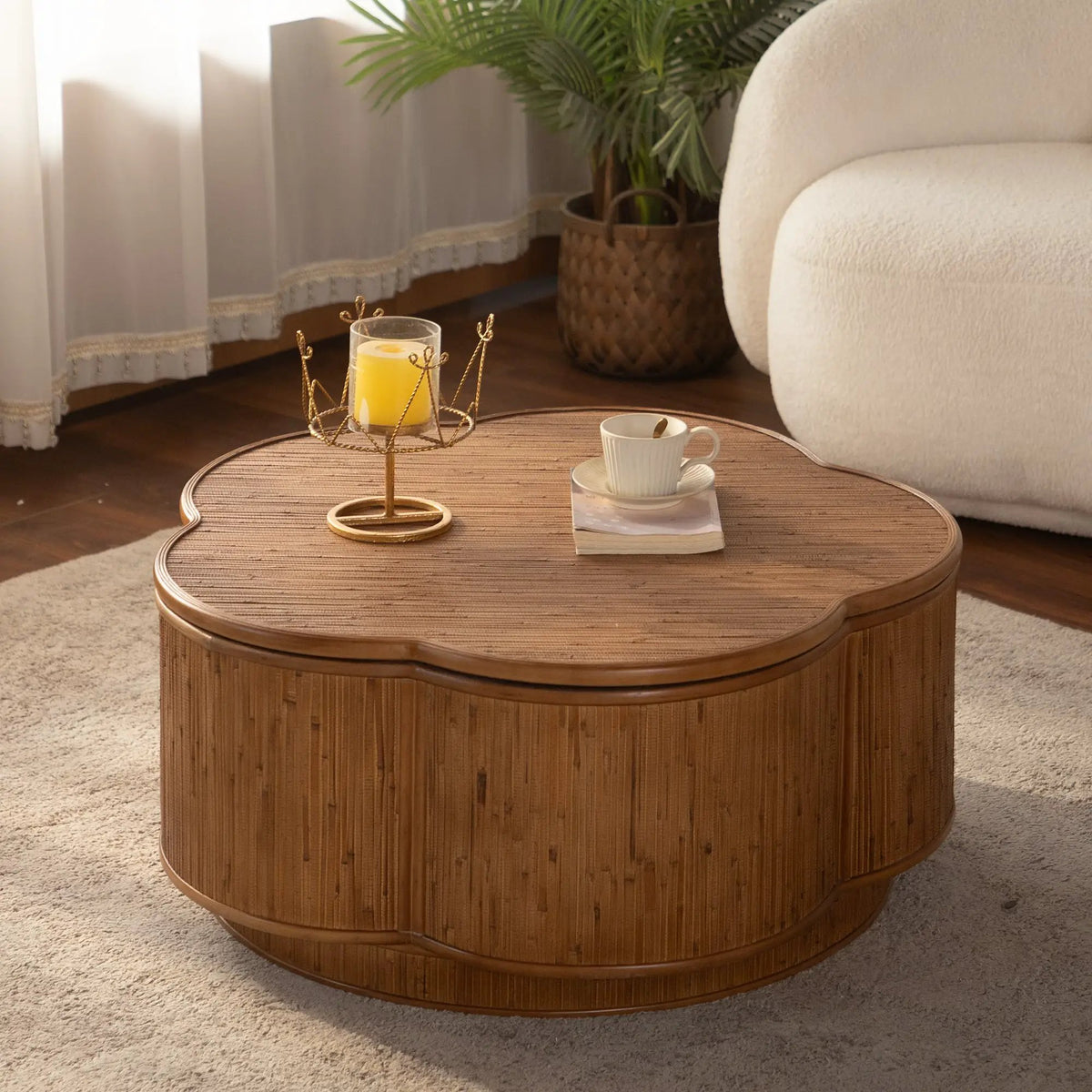 Flower-Shaped Rattan Coffee Table with Storage by HouseOfZazla