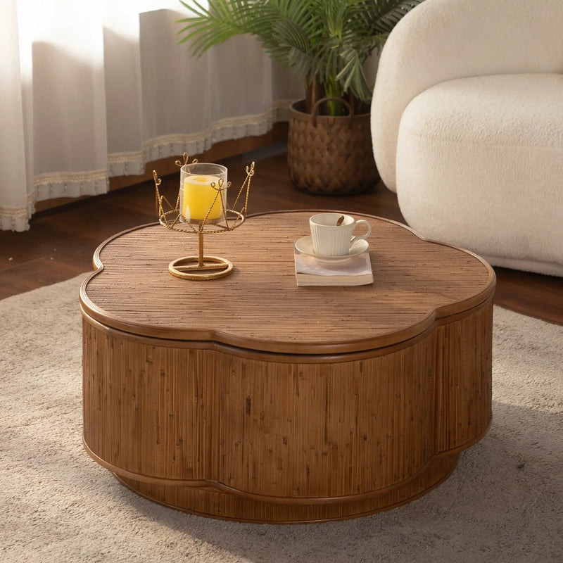 Flower-Shaped Rattan Coffee Table with Storage by HouseOfZazla