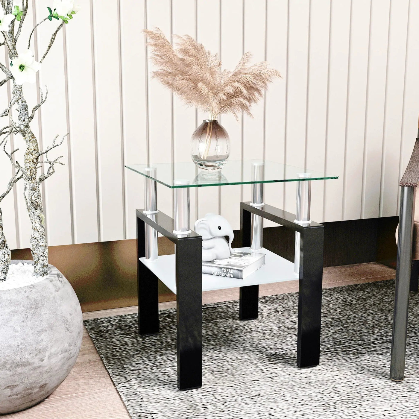Modern Tempered Glass Tea Table, End Square Table For Living Room by HouseOfZazla