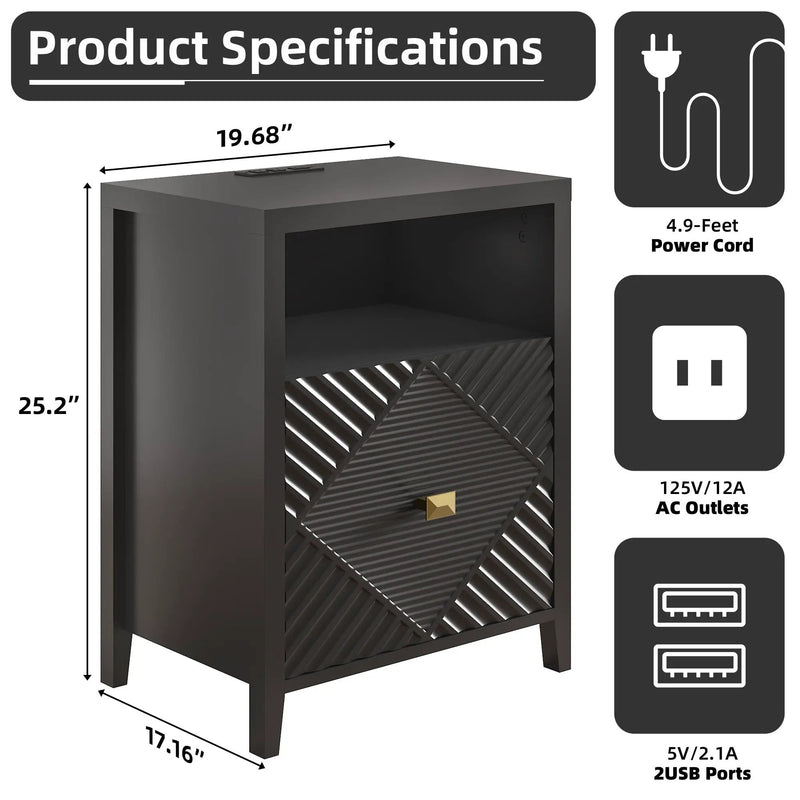Modern Nightstand with Charger Station and USB Port by HouseOfZazla