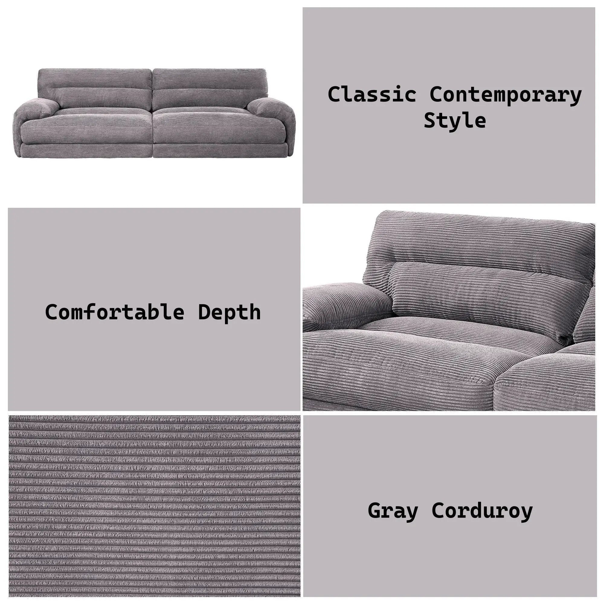 Cadenza Corduroy Loveseat - Gray by HouseOfZazla