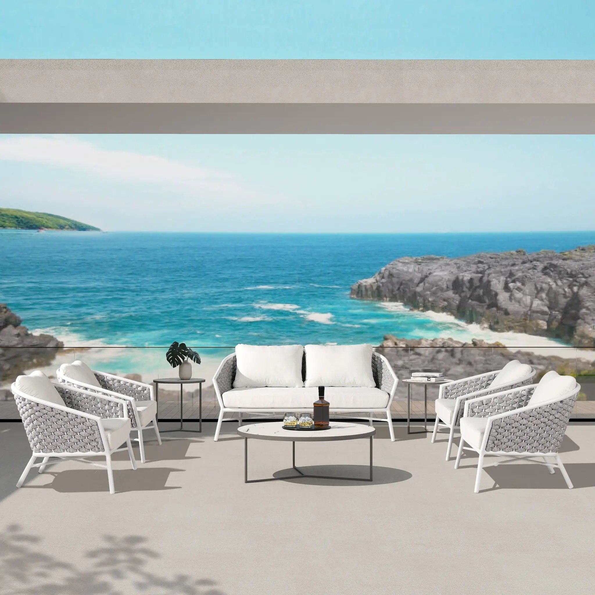 Rowan - Rope Barrel Back Patio Accent Arm Chair (Set of 2) - Optic White by HouseOfZazla