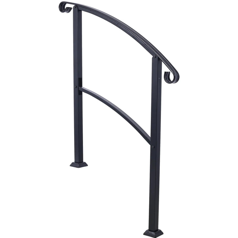 Handrails For Outdoor Steps, Fit 1 Or 3 Steps Outdoor Stair Railing, Flexible Front Porch Hand Rail, Transitional Handrails For Concrete Steps Or Wooden Stairs - Black by Unique Piece Furniture