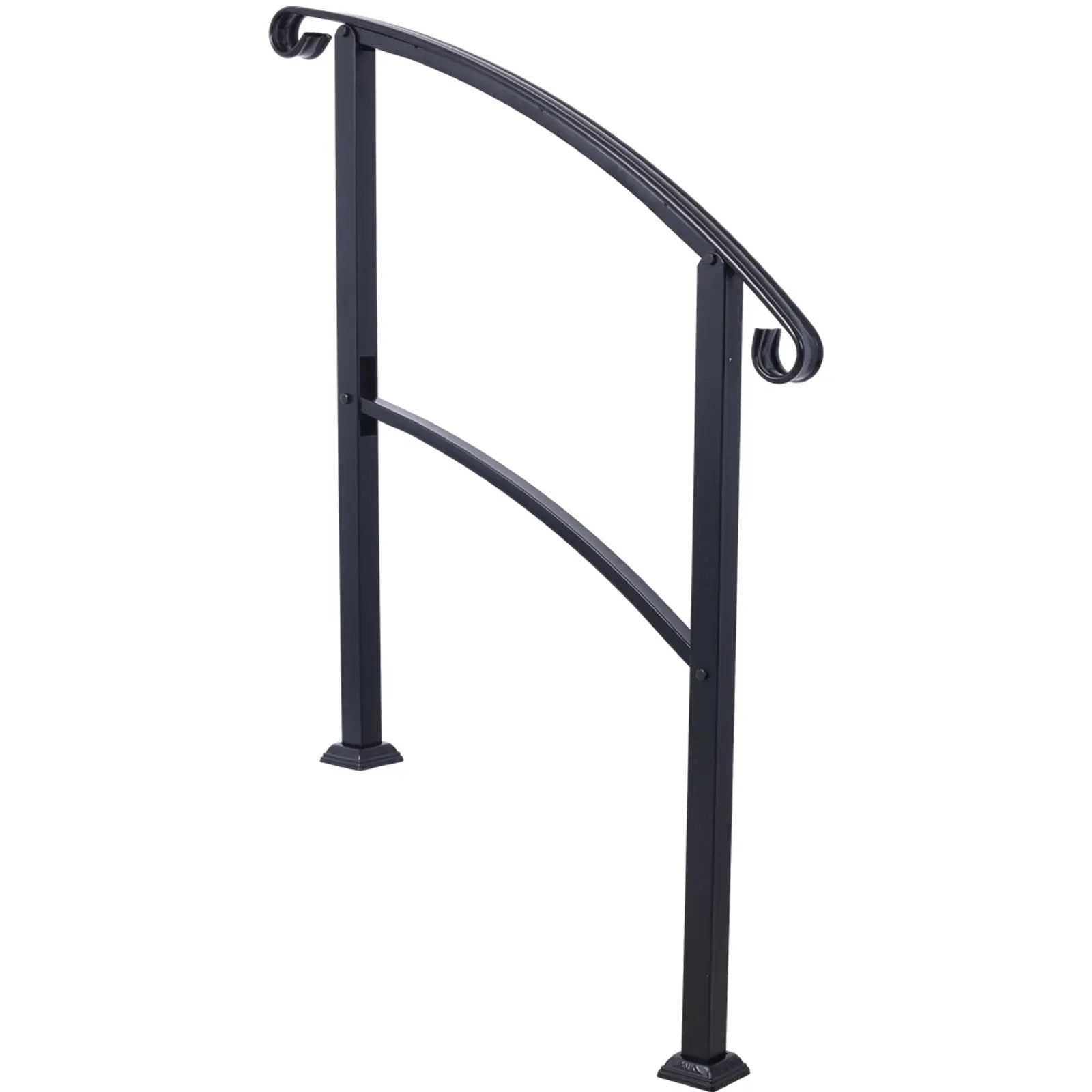 Handrails For Outdoor Steps, Fit 1 Or 3 Steps Outdoor Stair Railing, Flexible Front Porch Hand Rail, Transitional Handrails For Concrete Steps Or Wooden Stairs - Black by HouseOfZazla