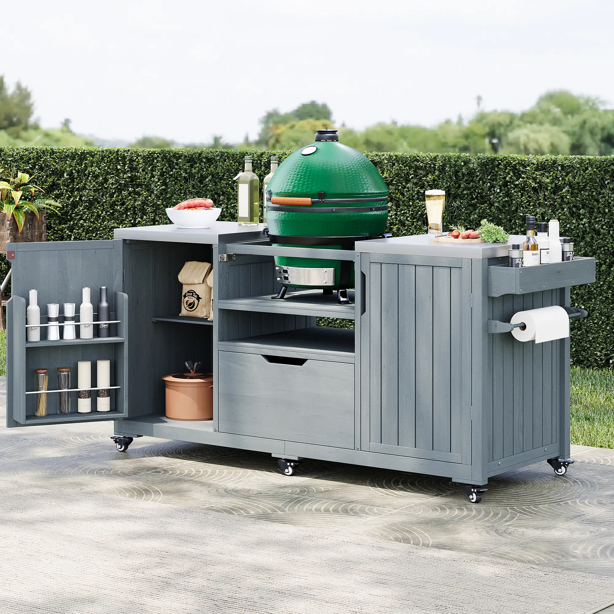 K&K 66.5" Outdoor Kitchen Island for Big Green Egg Grills by HouseOfZazla