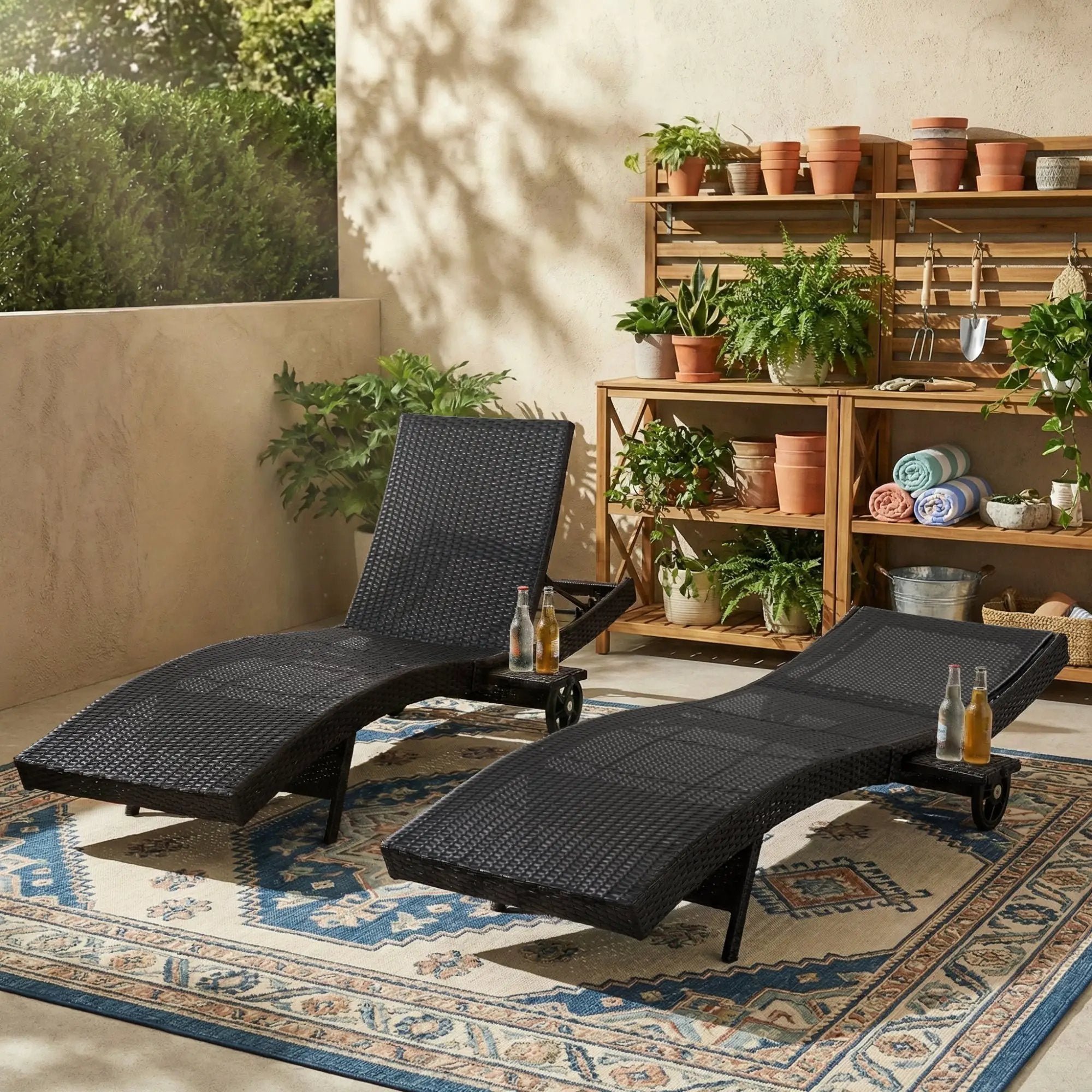 K&K 80'' Patio Wicker Chaise Lounge Chairs Set of 2 by HouseOfZazla