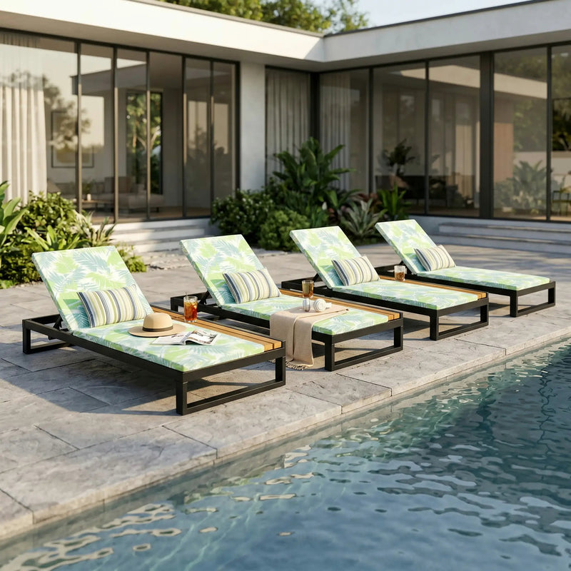 Black Iron & Teak Finish Chaise Lounge Set by HouseOfZazla