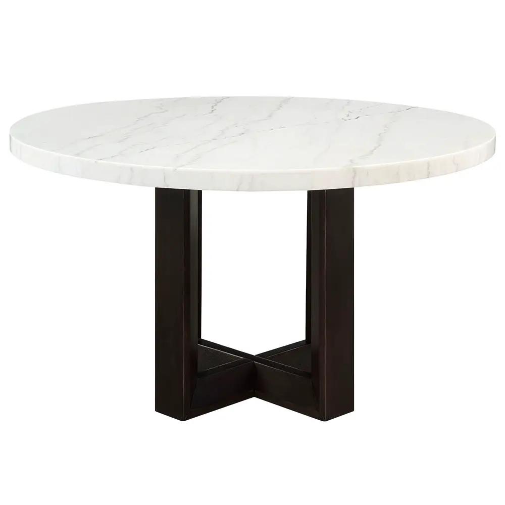 Edwyn - Round Dining Table - White Natural Marble Top & Espresso by Unique Piece Furniture