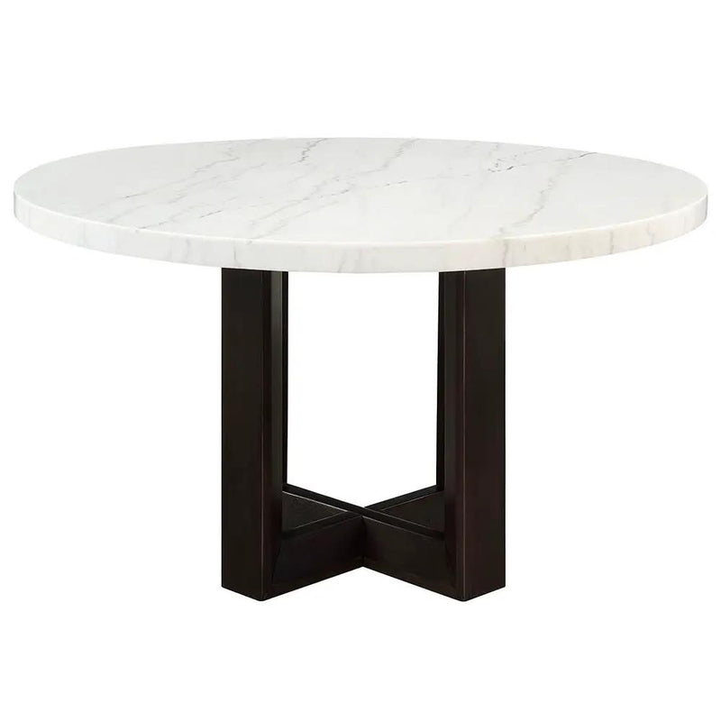 Edwyn - Round Dining Table - White Natural Marble Top & Espresso by Unique Piece Furniture