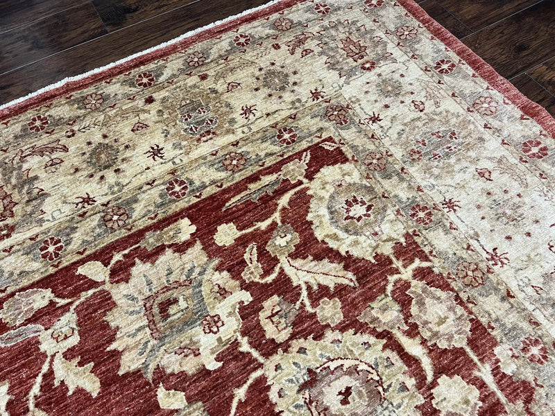 Pak Persian Rug 10x14, Sultanabad Mahal Peshawar Chobi Carpet, Large Vintage Wool Oriental Rug, Maroon & Beige, Floral Allover, Handmade by Jewel Rugs