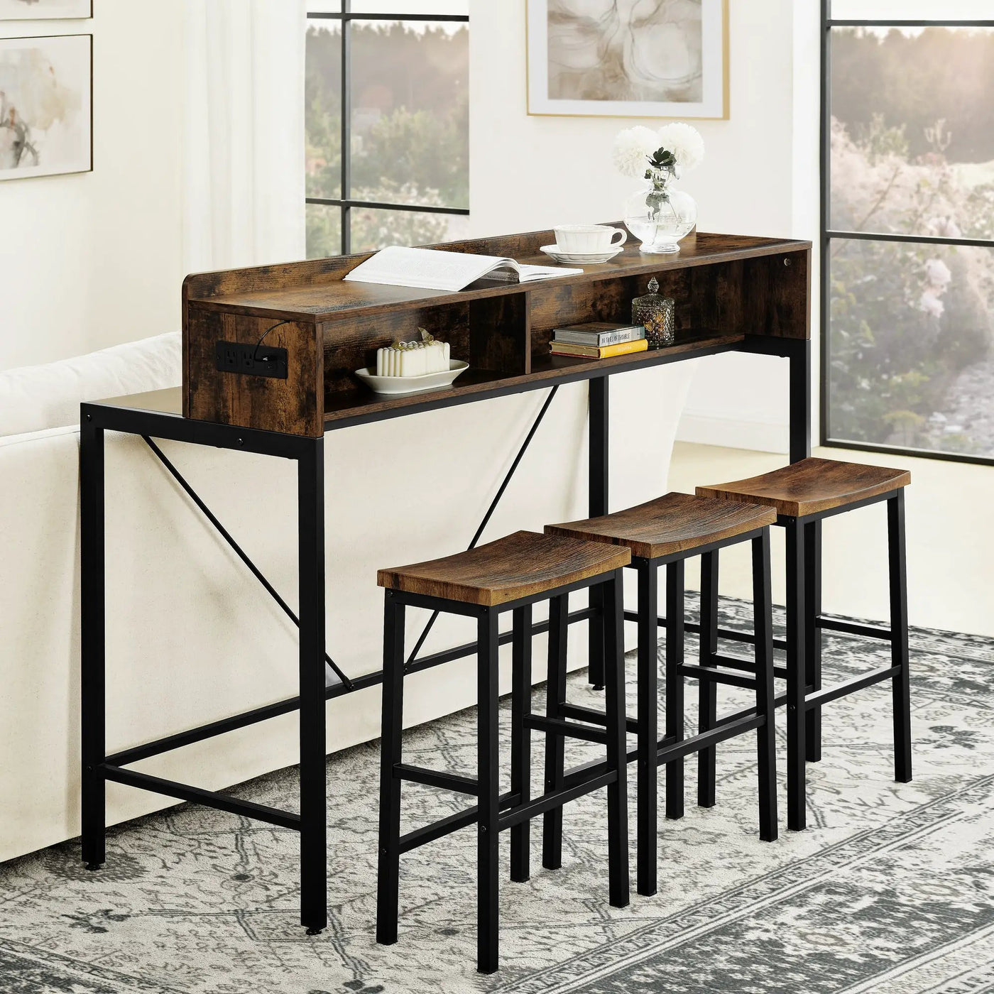 59 Inch Bar Table with Stools and LED Light by HouseOfZazla