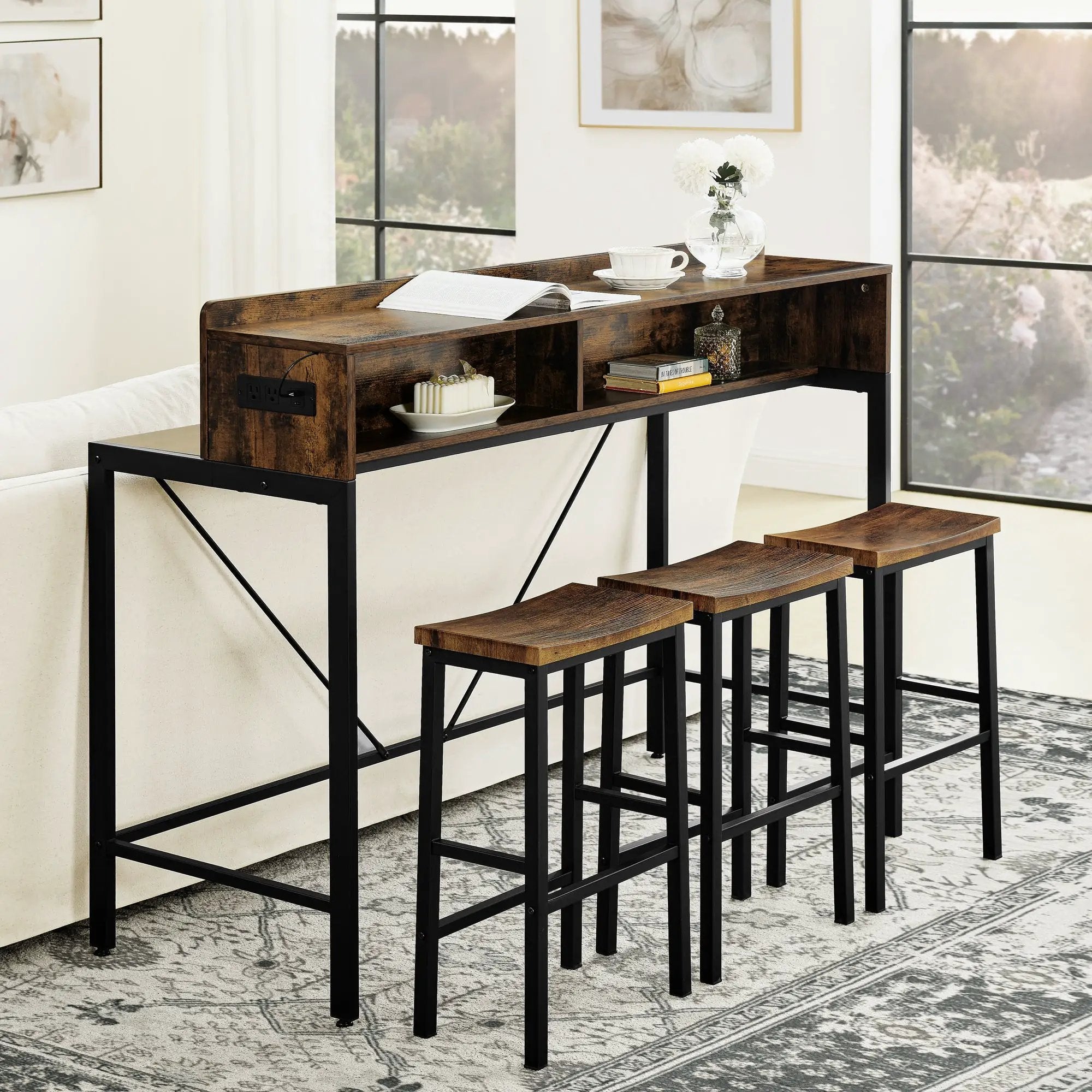 59 Inch Bar Table with Stools and LED Light by HouseOfZazla