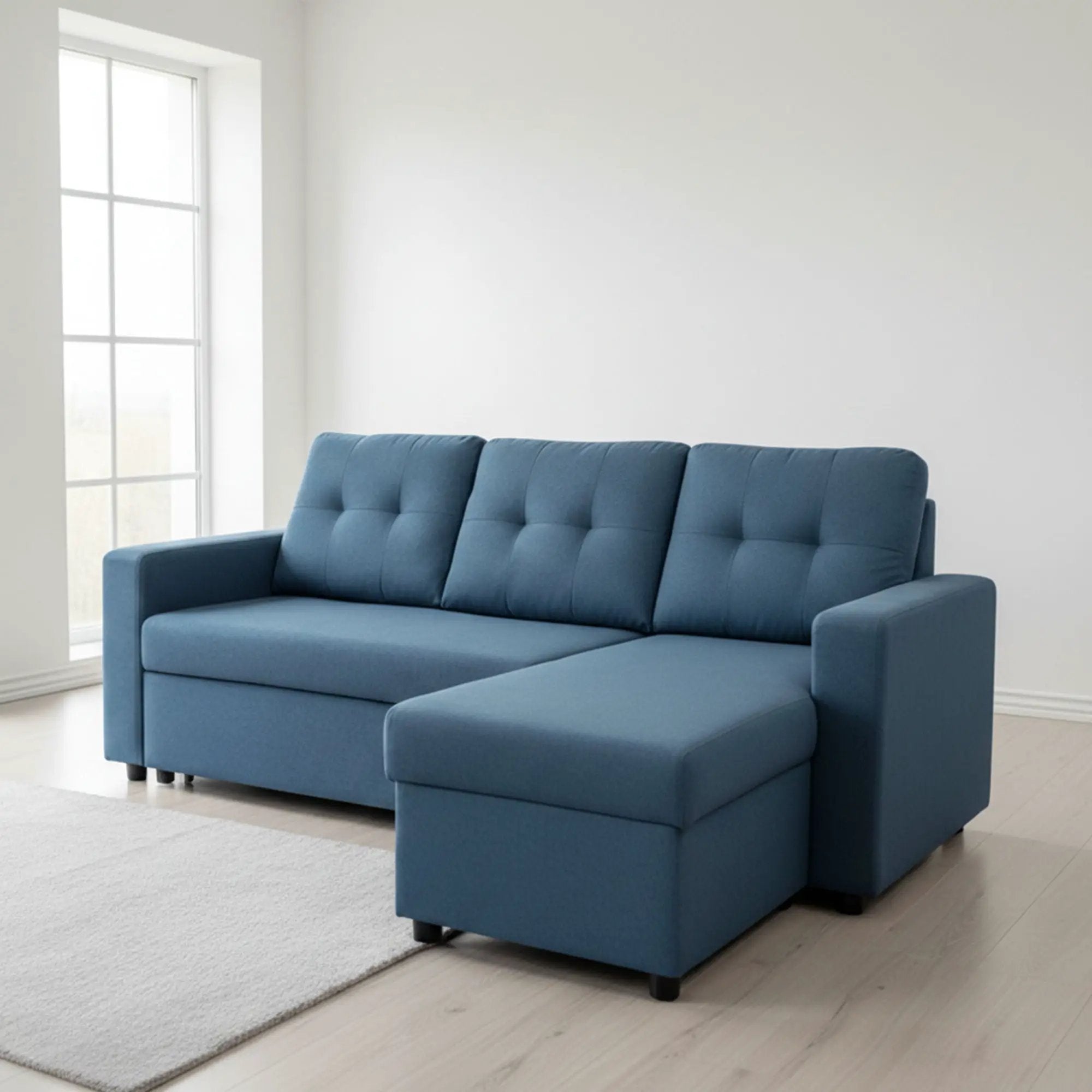 Convertible L Shaped Sectional Sleeper Sofa Bed, Saving Pull Out Couch by Unique Piece Furniture