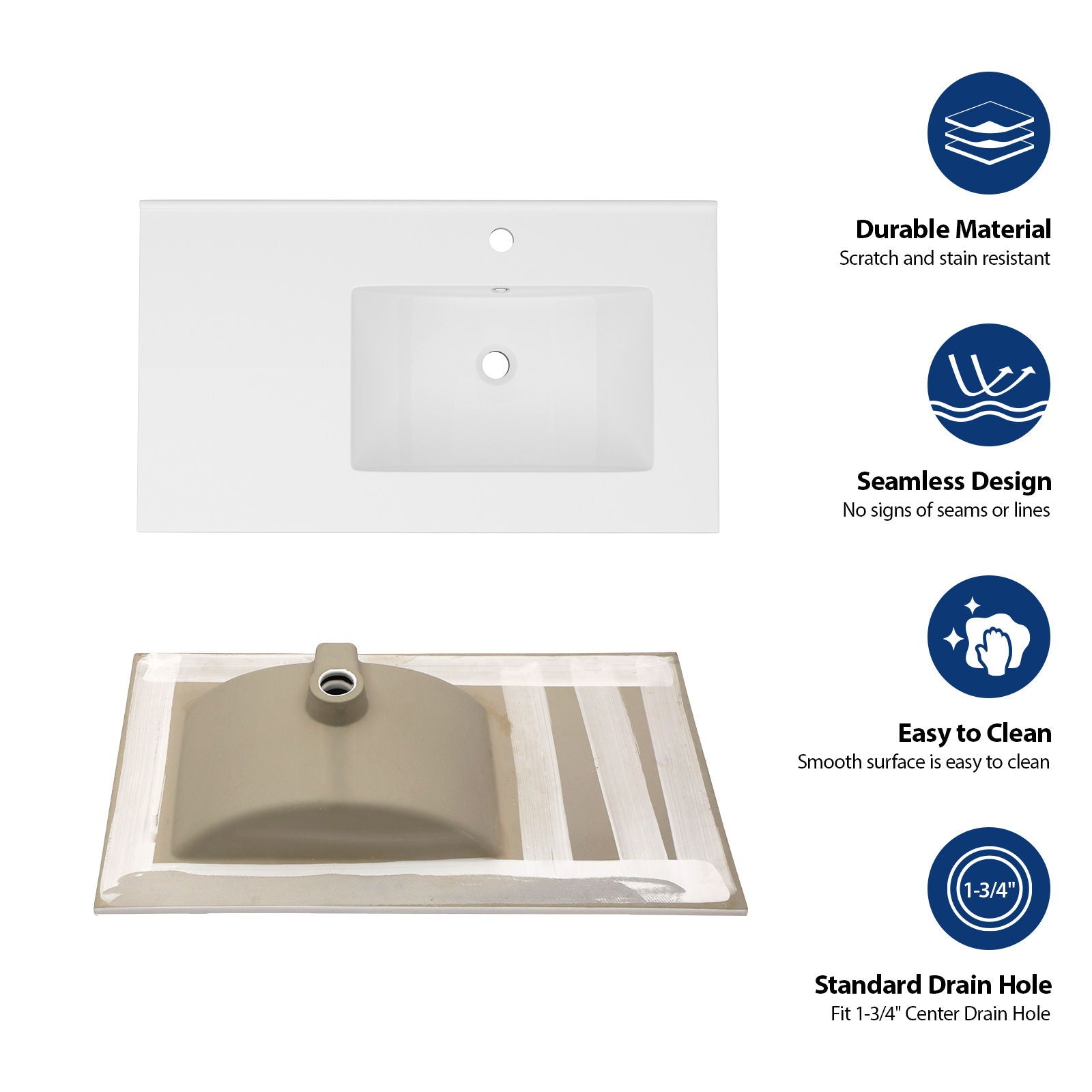 Rectangular Single Vanity Top With 1 Faucet Hole And Overflow, 32" X 18", Spacious Left Countertop For Storage - White by HouseOfZazla