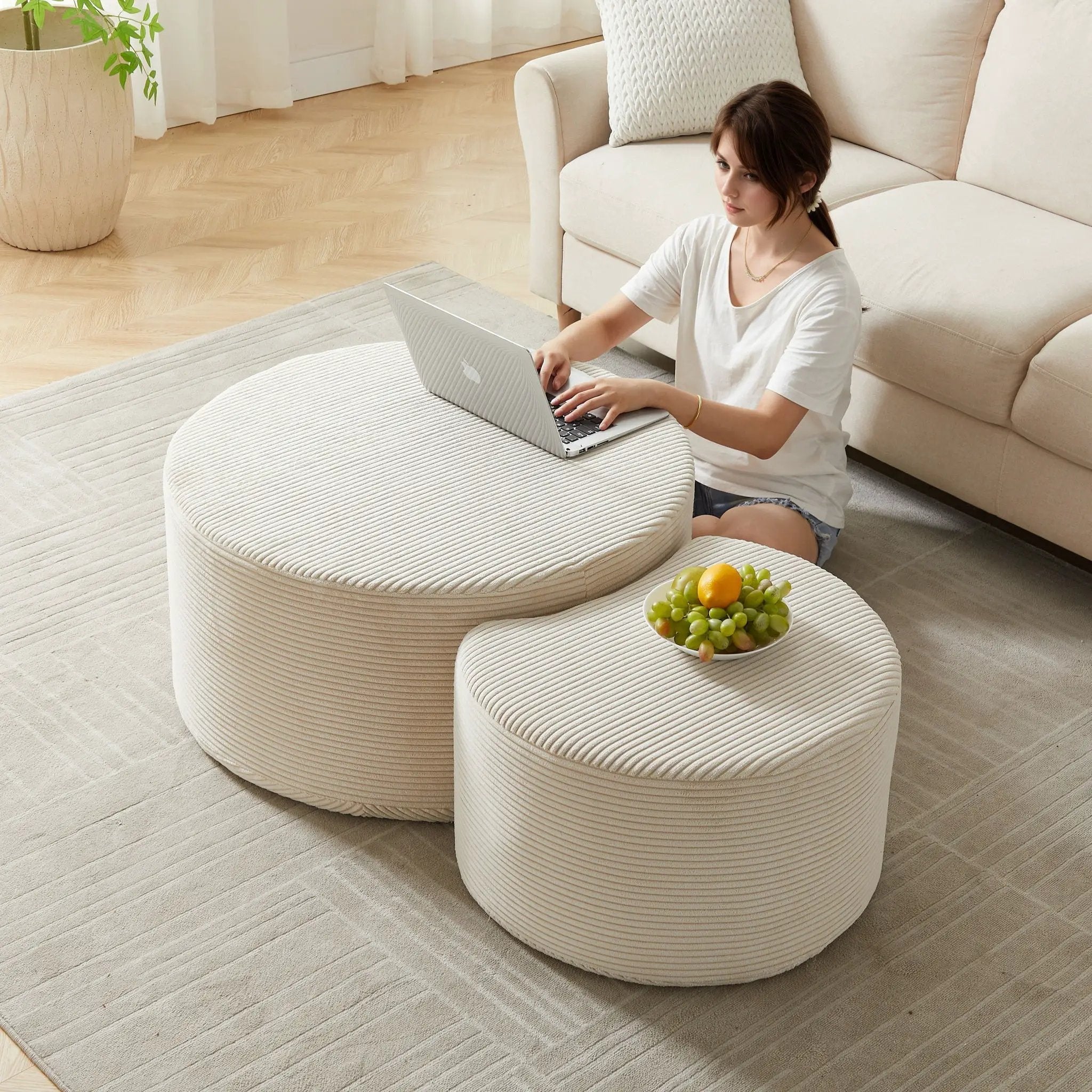 Modern Upholstered Round Coffee Table For Living Room (Set of 2) by HouseOfZazla
