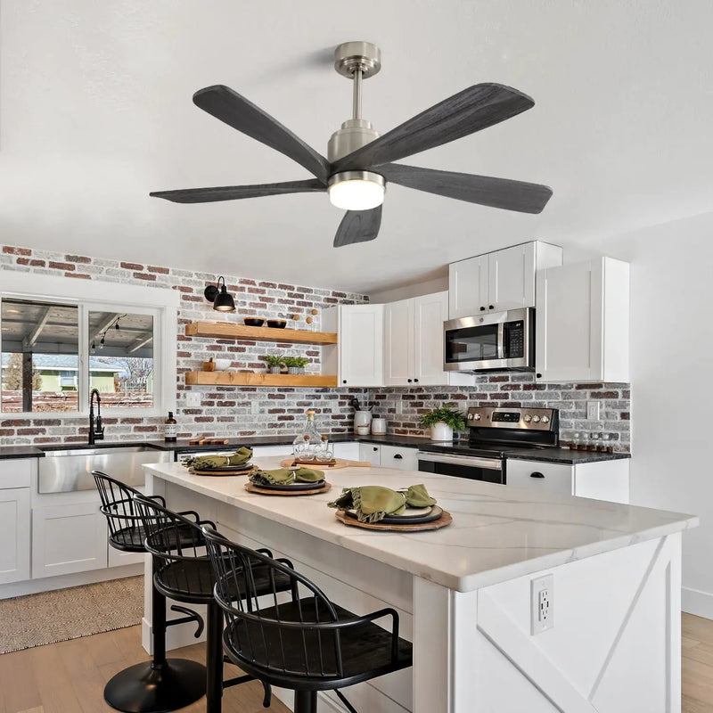 Modern Ceiling Fan With Dimmable LED Light 5 Solid Wood Blades Remote Control Reversible Dc Motor With Smart App Control - Nickel by Unique Piece Furniture