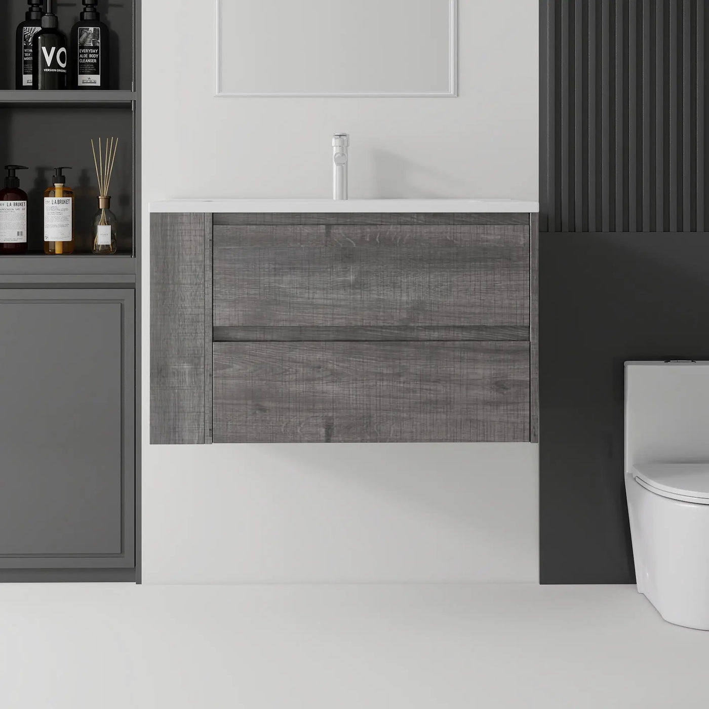 36 Inch Floating Bathroom Vanity with Sink, Soft-Close Door, Ceramic Sink, Plywood by HouseOfZazla