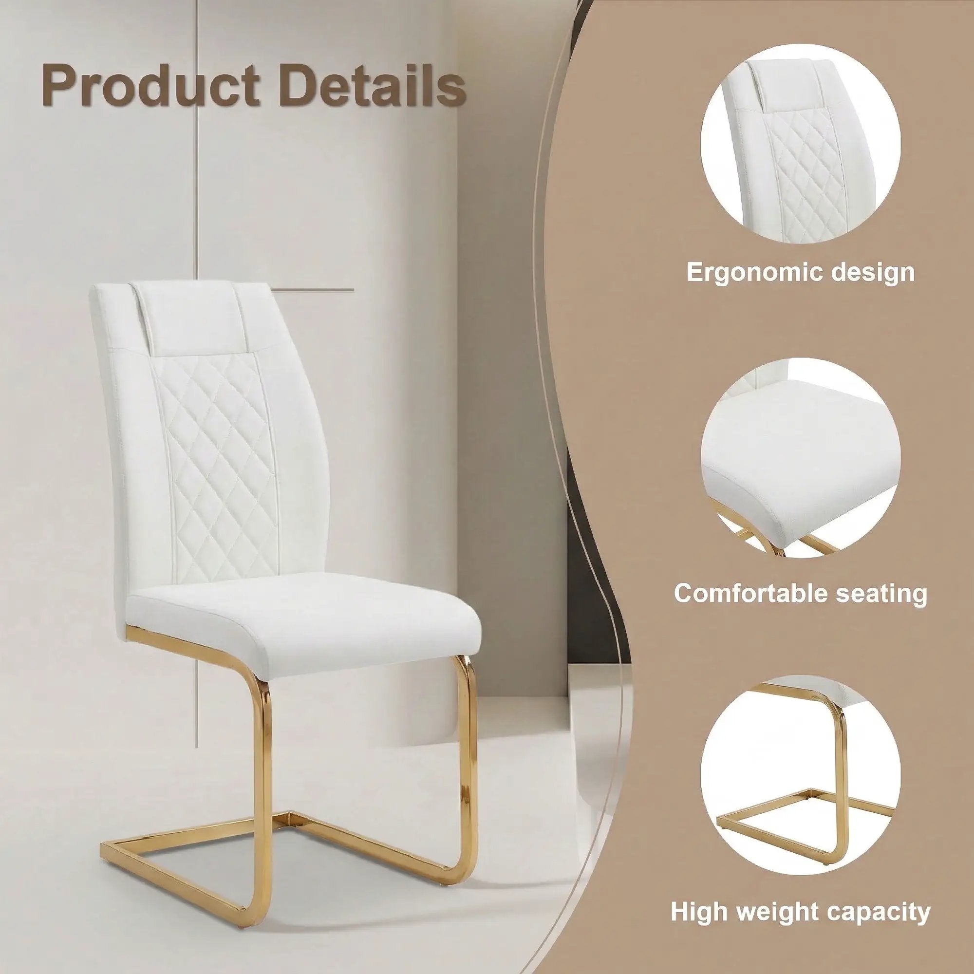 High Back Dining Chairs For Dining & Kitchen Room (Set of 4) - Golden / White by HouseOfZazla