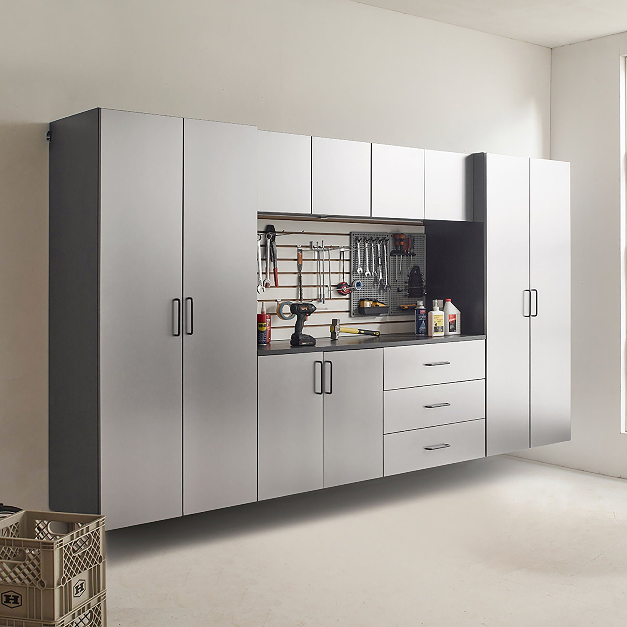 Astro Series - Wall Mounted Base Door Storage Cabinet - Metallic Gray by HouseOfZazla