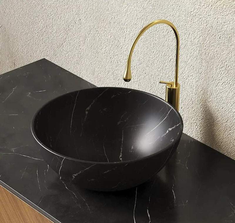 14" Bathroom Bowl Ceramic Sink with Stone Pattern - Matte Finish by HouseOfZazla