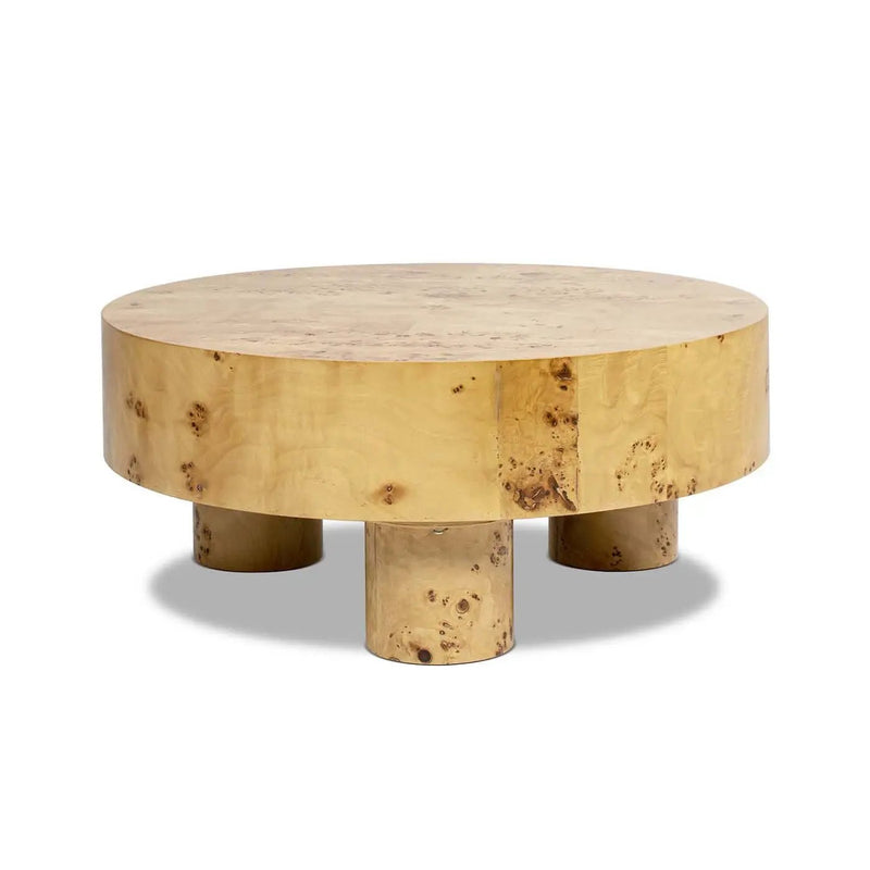 Nebula 35.5' Round Pillar Leg Coffee Table Warm Natural Brown Burl Wood by HouseOfZazla